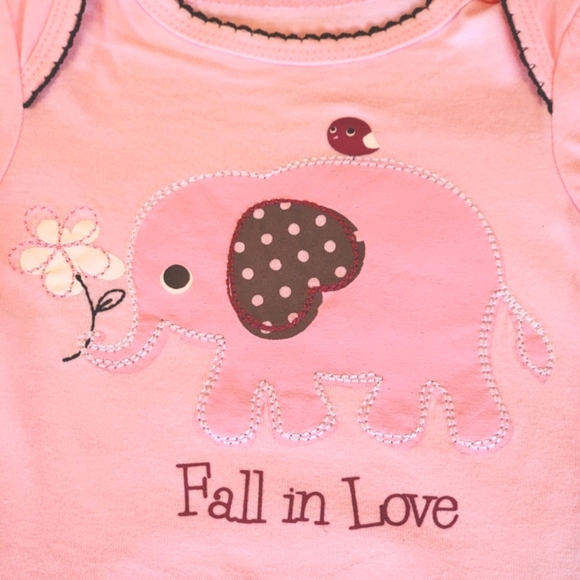 MINIVILLE ♡ Pink|Brown FALL IN LOVE Elephant Bodysuit w/Polka Dot Mini Skirt 3M - Picture 5 of 15